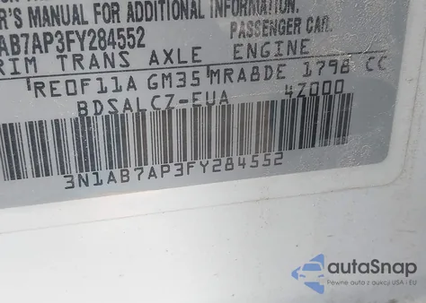 2015 Nissan Sentra S из США, поврежденный, VIN 3N1AB7AP3FY284552